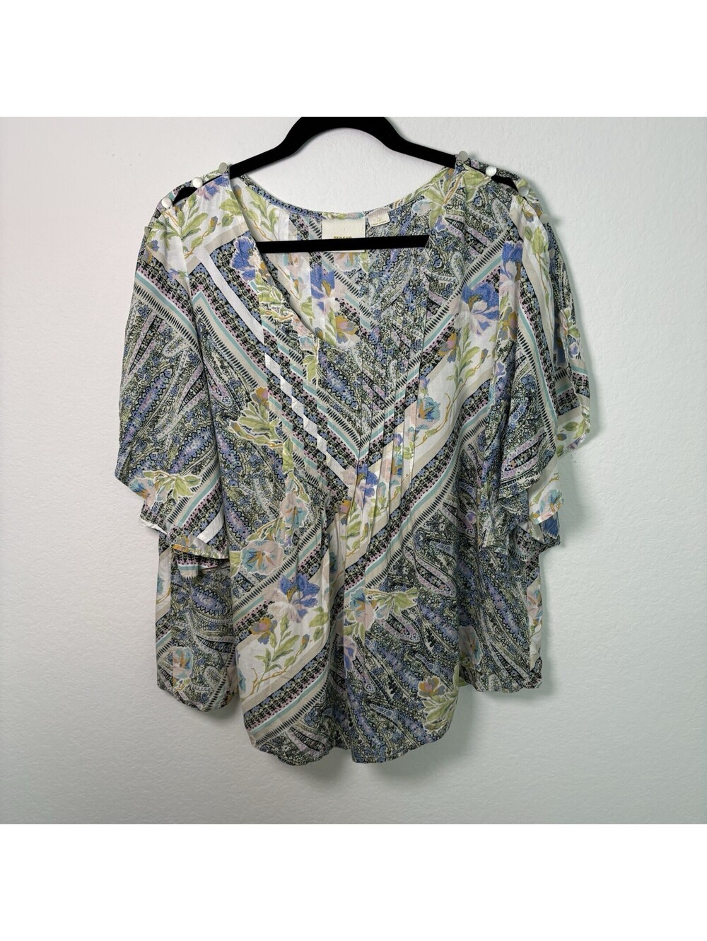 Anthropologie Maeve Maya Flutter Sleeve Top Colorful Boho Bohemian Size 12 EUC